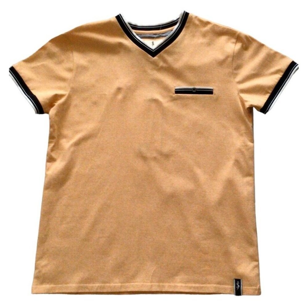 Scott James England Men V-Neck Short Sleeve Shirt Melon Size Large MSRP$68 New